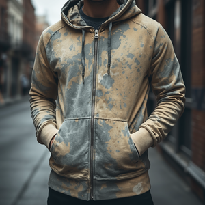 เสื้อฮู้ดซิปแบบวินเทจผ้าฝ้ายฟลีซฟอกกรด พร้อมบริการปรับแต่งแบบ OEM ODM - Product Image 4