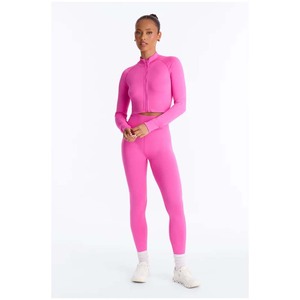 Women's Light Blue <b>Seamless</b> 2 Piece <b>Set</b> Quarter Zip Crop <b>Top</b> High Waist <b>Leggings</b> - Product Image 5