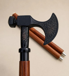 Hacha de Latón Antigua Hecha a Mano con Mango de Madera Esculpida, Madera Maciza, Estilo Vikingo Medieval, Ligera, Pintada a Mano, Decorativa, para Caballero, OEM - Product Image 1