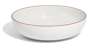 Bol de service en céramique rond blanc avec bord rouge, design minimaliste, passe au lave-vaisselle, vaisselle de cuisine - Product Image 6