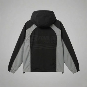 Conjunto Deportivo Unisex en Bloques de Color Negro y Gris, con Capucha y Cremallera Completa, Estilo Deportivo, Poliéster, para Adultos, Ropa de Otoño - Product Image 3