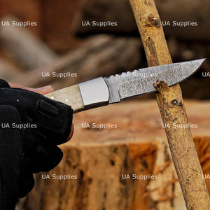 UA Supplies Industrial Grade Damascus Steel Back <b>Lock</b> Hunting Folding Knife 0.5mm Thick Camel Bone Handle Drop Point Razor Sharp - Product Image 4