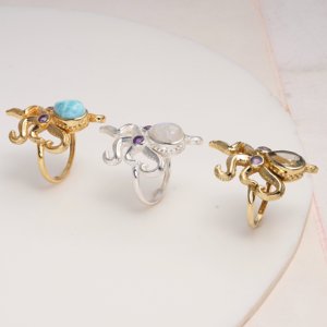 Electroplated Brass Octopus <b>Ring</b> Multi Gemstone <b>Statement</b> <b>Ring</b> Ocean Inspired Handmade Designer Women Jewelry - Product Image 3