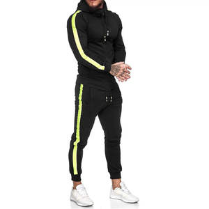 Conjunto Deportivo Casual de Otoño para Hombre, Sudadera con Capucha y Pantalones a Rayas Verde Neón y Negro con Cierre Completo - Product Image 6