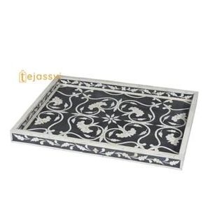 Bandeja Decorativa Artesanal con Incrustaciones de Hueso, Bandeja de Lujo con Diseño de Hueso - Product Image 2