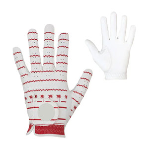 Guantes de Golf Blancos de Dedo Completo, Ligeros y Transpirables, con Estampado de Palma Roja, de Cuero Genuino Antideslizante, para Mano Derecha, Unisex, con Cierre de Tirar - Product Image 1