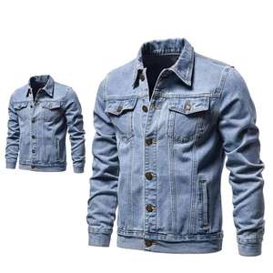 Veste en jean PU style vintage pour homme - Bleu rétro avec fermeture éclair, manches, col montant et poches poitrine, résistante aux déchirures - Product Image 2