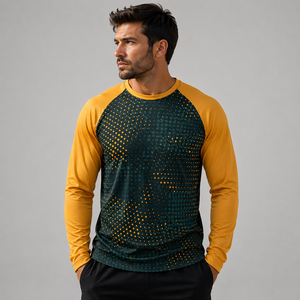Men's Long Sleeve Quick Dry Gym T-Shirt Custom Logo Fitness Sports Training Wear Breathable <b>Raglan</b> Athletic Workout <b>Top</b> Tee - Product Image 6