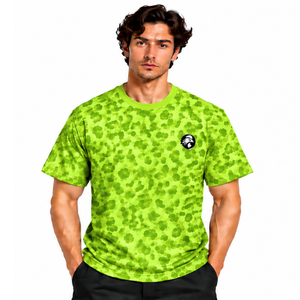 <b>Lime</b> <b>Green</b> Leopard Print T <b>Shirt</b> Unisex Short Sleeve Crew Neck Casual Printed Tee Custom Sports Training Streetwear Fashion Top - Product Image 1