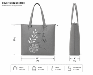 300gsm Grey <b>Canvas</b> <b>Tote</b> Bag Zipper Closure 15x13x4 Custom Logo Eco Friendly Reusable Heavy Duty Travel Leaf Print - Product Image 3