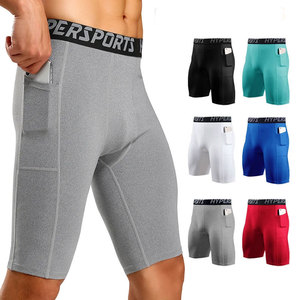 <b>Men</b> Light Blue <b>Compression</b> <b>Shorts</b> With Side Pockets Quick Dry Sporty Fitness Wear Mid Waist Elastic Waist - Product Image 3