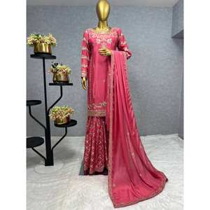 Magnifique ensemble indien et pakistanais pour les fêtes, haut et sharara dupatta, élégant - Product Image 6