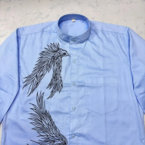 Classic <b>Long</b>-Sleeve Collarless Casual Shirt Featuring Floral Hand-painted Woven Velour 100% Cotton Summer Shirts - Product Image 2