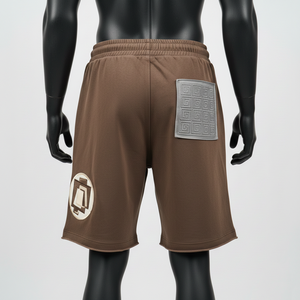 Pantalones cortos de baloncesto para hombre, de felpa gruesa, algodón y poliéster, 320 g/m², color marrón cálido, con logotipo personalizado en relieve. - Product Image 5