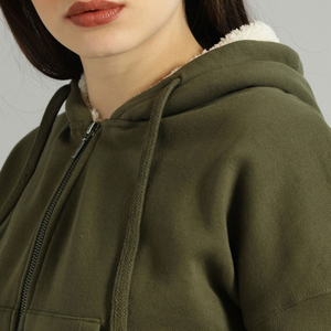 Hot Custom Logo Women's Pink <b>Cropped</b> Hooded Hoodie Raw Hem 100% Cotton Fleece <b>Zip</b>-<b>Up</b> Sweatshirt Drop Shoulder Plain Solid Badge - Product Image 6