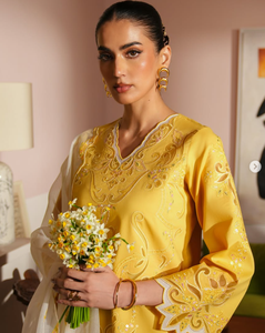Elegant Women's <b>Yellow</b> Cotton Salwar Kameez With Embroidery Traditional Indian Pakistani Casual Wear Regular Fit All Seasons - Product Image 2