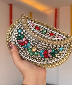 Beautiful Handmade Gold-Plated Fashion Kundan Resin Ladies <b>Clutch</b> <b>Bag</b> Metal Border Customized Shape <b>for</b> Evening Parties - Product Image 5