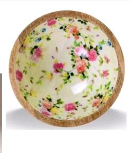 Tazón de Madera Hecho a Mano con Diseño Floral y Acabado Esmaltado para Servir Comida, Regalo, Decoración, Vajilla de Cocina - Product Image 1