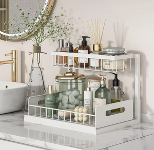 OEM/ODM Vietnam Étagère de rangement coulissante à 2 niveaux en acier allié pour sous-évier, organisateur de placard de cuisine et de salle de bain - Product Image 3