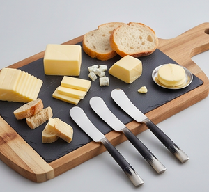 Ensemble de 4 couteaux à fromage en acier inoxydable avec manche moucheté foncé, outils pour plancher le fromage, pour une utilisation en cuisine - Product Image 4