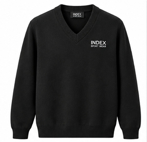 Suéter de Punto con Cuello en V Negro para Hombre, Marca INDEX, con Logotipo Bordado - Product Image 1
