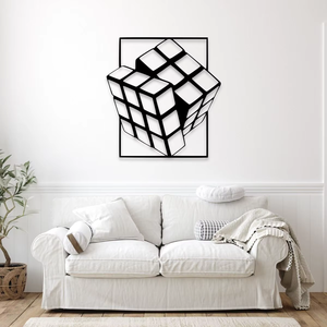 Décoration murale en métal 3D en forme de cube, art mural géométrique moderne inspiré des puzzles, fait main, décoration d'intérieur, découpe au laser noire, suspension murale en métal - Product Image 4