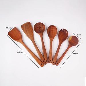 Ensemble d'ustensiles en bois faits à la main de qualité supérieure, 6 pièces, cuillères de service, résistant à la chaleur, protège les casseroles - Product Image 4