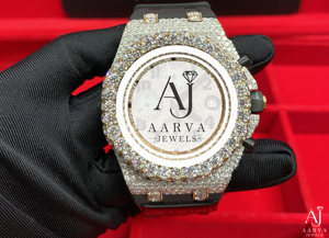 Montre chronographe mécanique analogique avec incrustation de diamants et cristal saphir, boîtier doré, bracelet en caoutchouc de 20 mm, montre de luxe tendance pour plongée - Product Image 1