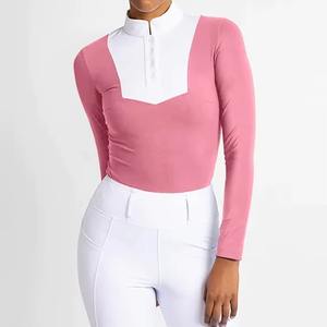 T-shirt d'équitation à manches longues pour femme de haute qualité, polyester/nylon/élasthanne, hauts de concours de polo, logo personnalisé - Product Image 3