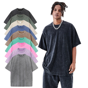 เสื้อยืดถักลายใหม่สไตล์ซัมเมอร์ แอซิดวอช ผ้าฝ้าย 100% คอวีทรงปกติสำหรับผู้ชาย แต่งขอบตัดสี ขายส่ง - Product Image 2