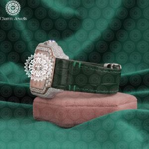 Charm_Jewells Luxury Women's Square <b>Mechanical</b> <b>Watch</b> Stainless Steel Case Diamond Encrusted Leather Band Analog Dial - Product Image 3