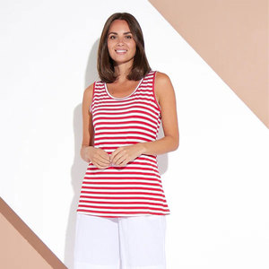 Women's <b>Red</b> White Striped Sleeveless <b>Tank</b> <b>Top</b> Scoop Neck Casual Knitted Cotton Breathable Summer Wear <b>Top</b> - Product Image 3