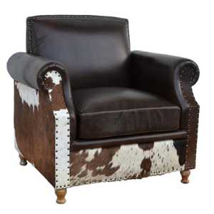 Fauteuil club Chesterfield en cuir véritable avec dossier capitonné classique, accoudoirs roulés, pieds en bois massif, marron, pour salon - Product Image 4