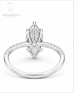 Elegant marquise solitaire ring in 18K white gold with prong set marquise diamond slim band pave round diamonds couture - Product Image 5