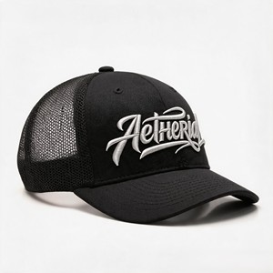 Gorras Trucker Premium OEM ODM de 6 Paneles con Bordado 3D en Relieve, Malla Negra Heather, Logotipo Personalizado, MOQ Bajo, Venta al Por Mayor - Product Image 4