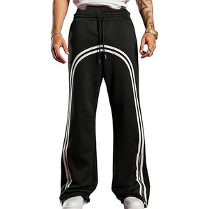 Pantalon de jogging ample et oversize en coton avec logo personnalisé, à rayures latérales, coupe large et empilée, pour hommes, vente en gros, faible MOQ - Product Image 1