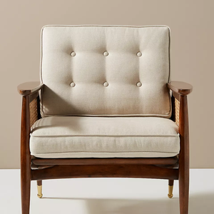 Modern <b>Wooden</b> Leather Accent Chair Cushioned <b>Armchair</b> Side Chair Lounge Seat for Living Room Outdoor Villa Hotel Courtyard - Product Image 4