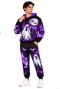 Conjunto Deportivo de Halloween para Hombre, Sudadera con Capucha y Pantalones Deportivos con Estampado Gráfico, Ropa Deportiva Informal de Forro Polar para Invierno - Product Image 4