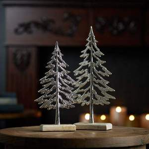 Adornos Navideños de Metal Hechos a Mano, Estilo Tradicional, Acabado Plateado, Base de Madera, Decoración Navideña para el Hogar - Product Image 1