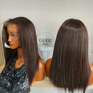 16 inch 100% Virgin Vietnamese <b>Brown</b> for Color Bone Straight Human Hair Lace Front <b>Wigs</b> Double Drawn Transparent Long Length - Product Image 1