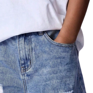 <b>Mens</b> Light Blue Denim Shorts Breathable Summer Mid Straight-leg Washed <b>Ripped</b> Distressed Knee Length Casual Vintage Whisker - Product Image 3