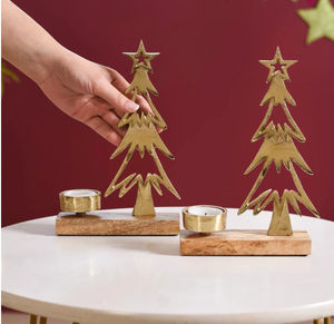 Luxury Christmas <b>Tree</b> Tealight Candle Holder Wooden Base Metal Festive <b>Tabletop</b> Holiday Decor Stand Christmas decor home decor - Product Image 2