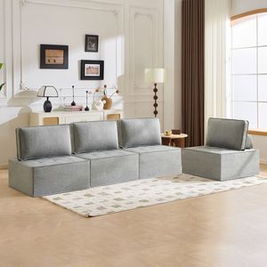 Divano con Struttura in Legno e Rivestimento in Lino Grigio Chiaro, Versatile per Diverse Esigenze di Arredamento del Soggiorno, Ideale per Piccoli Appartamenti - Product Image 5