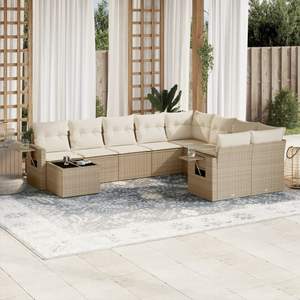 Ensemble de canapé de jardin pliable en rotin PE beige 10 pièces, confortable et pratique, mobilier d'extérieur - Product Image 1