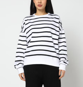 เสื้อฮู้ดดี้โอเวอร์ไซส์ผู้หญิง สไตล์วินเทจ เสื้อฮู้ดคู่รัก ทรงหลวม ไหล่ตก ลายทาง เสื้อสเวตเชิ้ตโอเวอร์ไซส์ แฟชั่นสตรีทแวร์ - Product Image 4