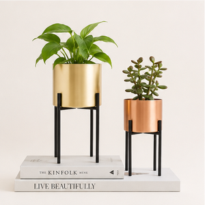 Ensemble de supports de plantes en métal de style moderne du milieu du siècle, fournisseurs d'usine, pots de fleurs décoratifs d'intérieur avec base robuste en fer noir - Product Image 6