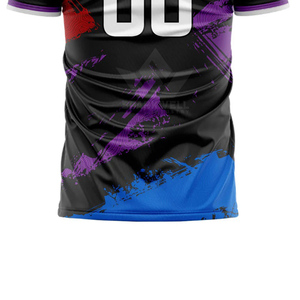 เสื้อฟุตบอลสีดำสำหรับผู้ชาย พิมพ์ลายสีแดง ม่วง น้ำเงิน แขนสั้น ผ้าโพลีเอสเตอร์ซับเหงื่อ ชื่อทีม 00 คอกลม ทรงสปอร์ต - Product Image 2