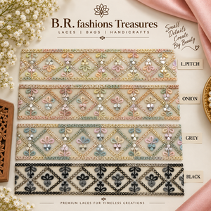 B.R. Fashions Treasures Embroidered Lace Trim Diamond Pattern Beaded <b>Sequin</b> Handmade Elegant 2 To 2 7/8 Inch For Bags - Product Image 1