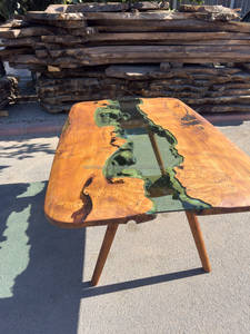 Table de rivière en verre époxy, table à manger Live Edge, table en verre de salon, table verte en bois en résine, table de cuisine en résine époxy - Product Image 3