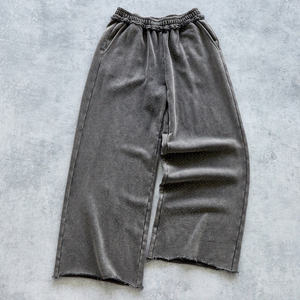 2026 High Quality Vintage Men's Rhinestone Sweatpants Elastic Waist 100%Cotton Distressed Washed Wide Leg Sweatpants Trousers - Product Image 6